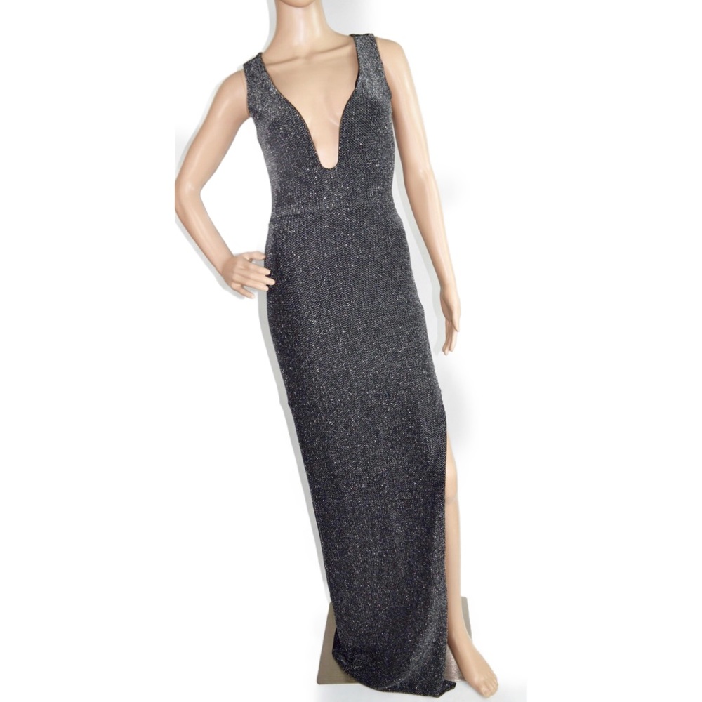 Silver Sparkle Plunging Windsor Gown